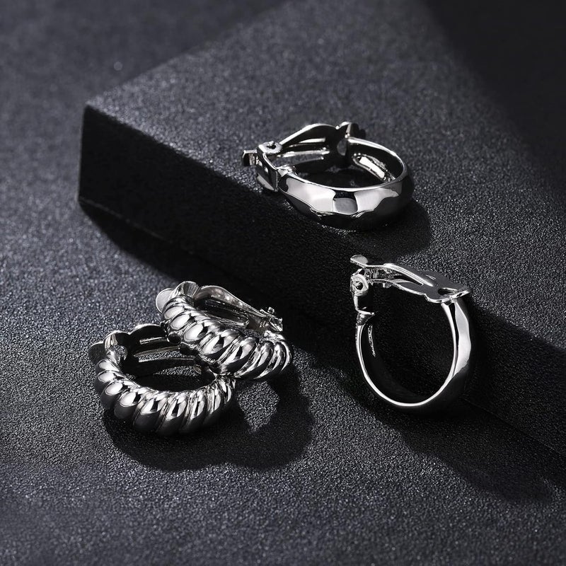 AllenCOCO Clip on Earrings Women, 14K Gold Hoop Clip-On Earrings for Women, Hypoallergenic Non Pierced Croissant Earrings - Image 3